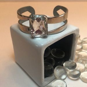 Silver Metal Bracelet w/Large Rectangle Rhinestone